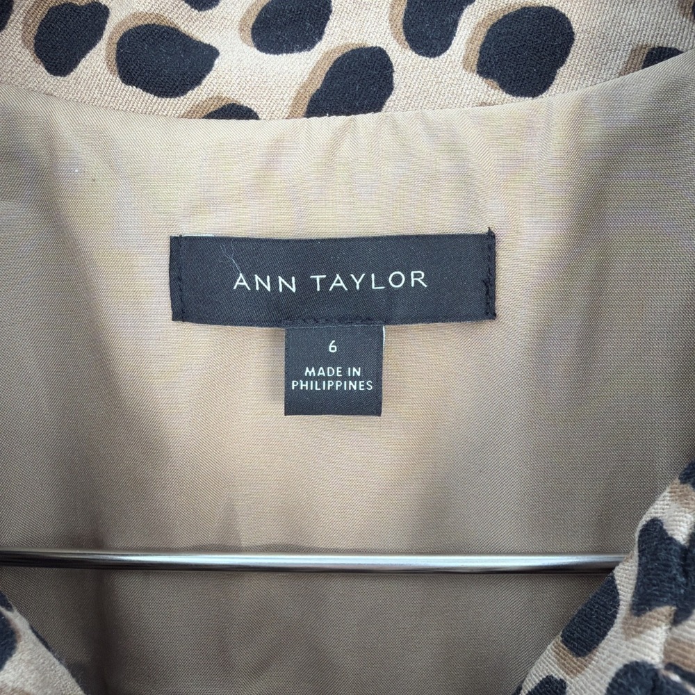 Ann Taylor Jacket Womens 6 Black Tan Cheetah Leopard Animal Print Belted Coat - Picture 3 of 14